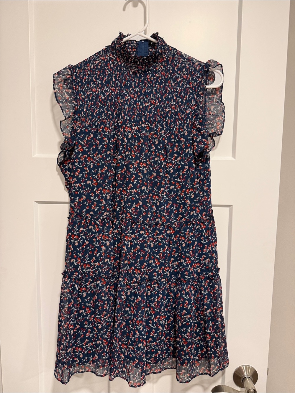 Trixxi Navy Floral Smocked Ruffle Dress